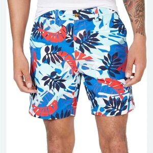 Tommy Hilfiger Mens Marcus 7" High Rise Chino Shorts Hawaiian print Mens L NEW